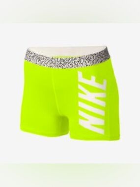 Nike Bright Neon Yellow Performance Shorts with White Logo Small